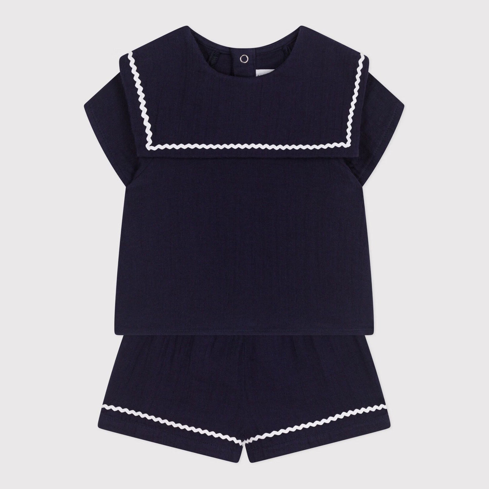 Baby Girls Blue Navy Baby Collar Cotton Set
