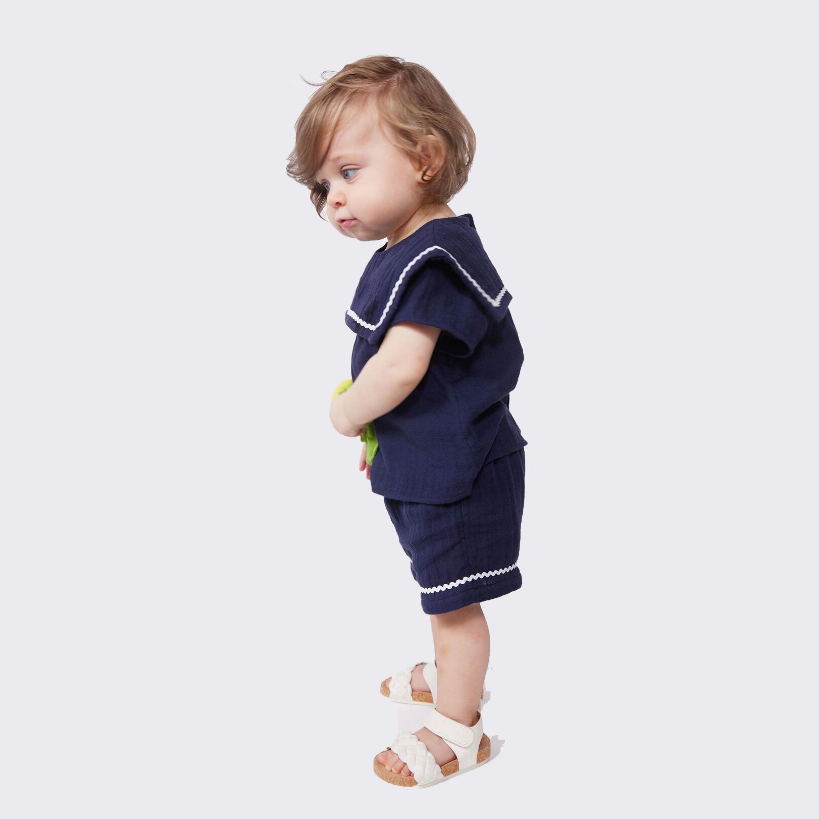 Baby Girls Blue Navy Baby Collar Cotton Set