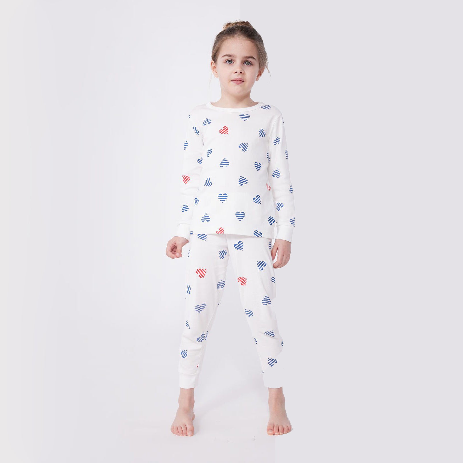 Girls White Heart Cotton Nightwear Set