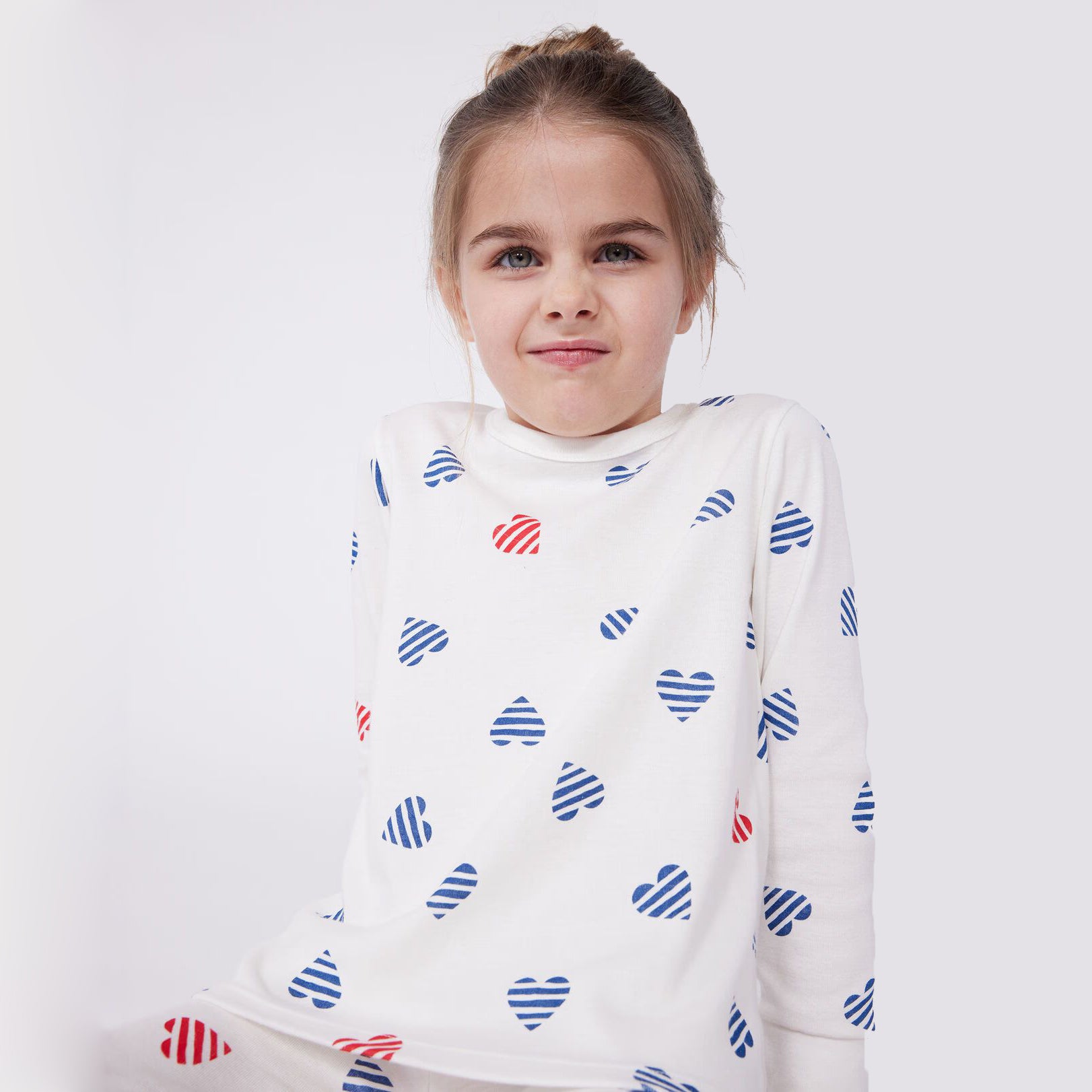 Girls White Heart Cotton Nightwear Set