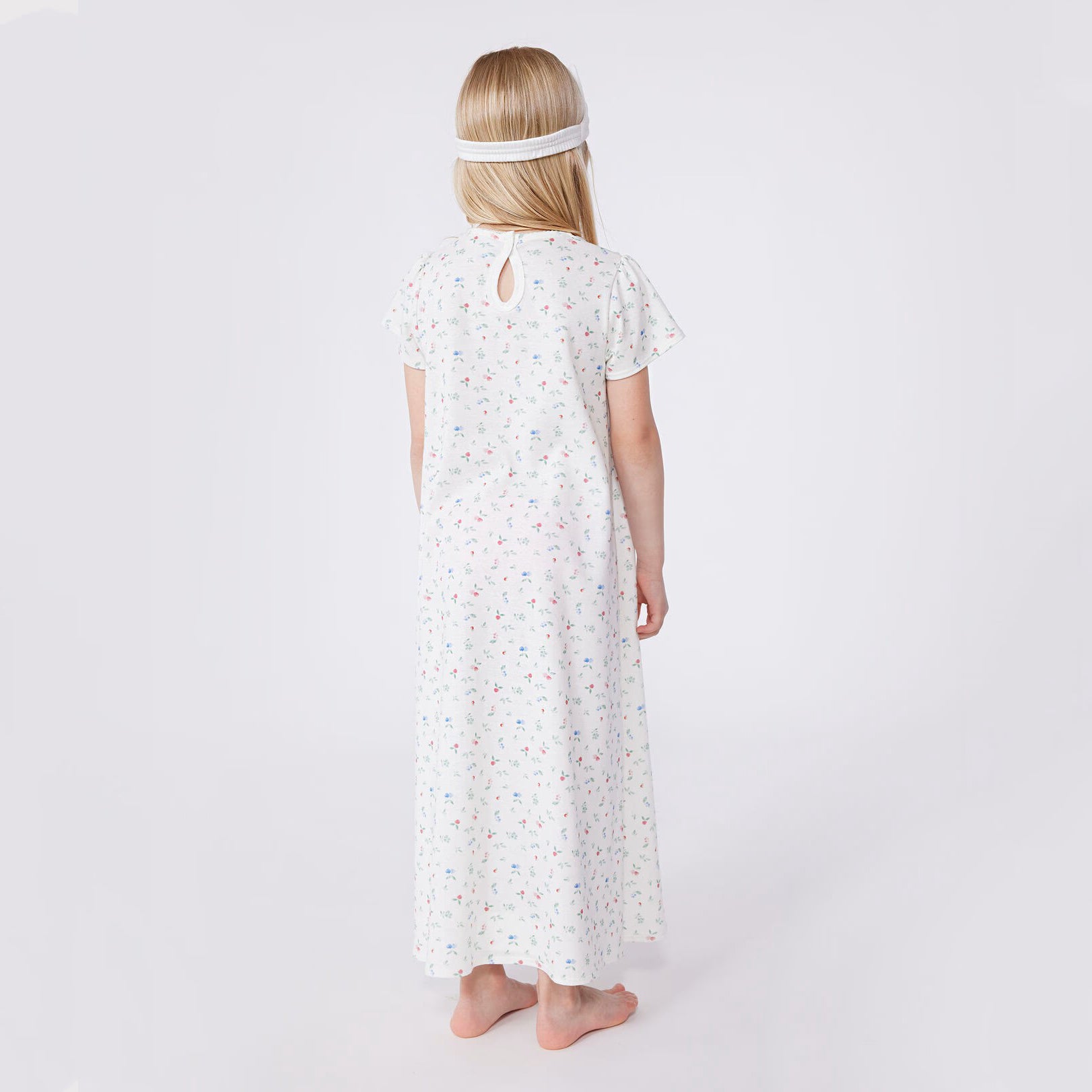 Girls Ivory Floral Cotton Nightwear Dress