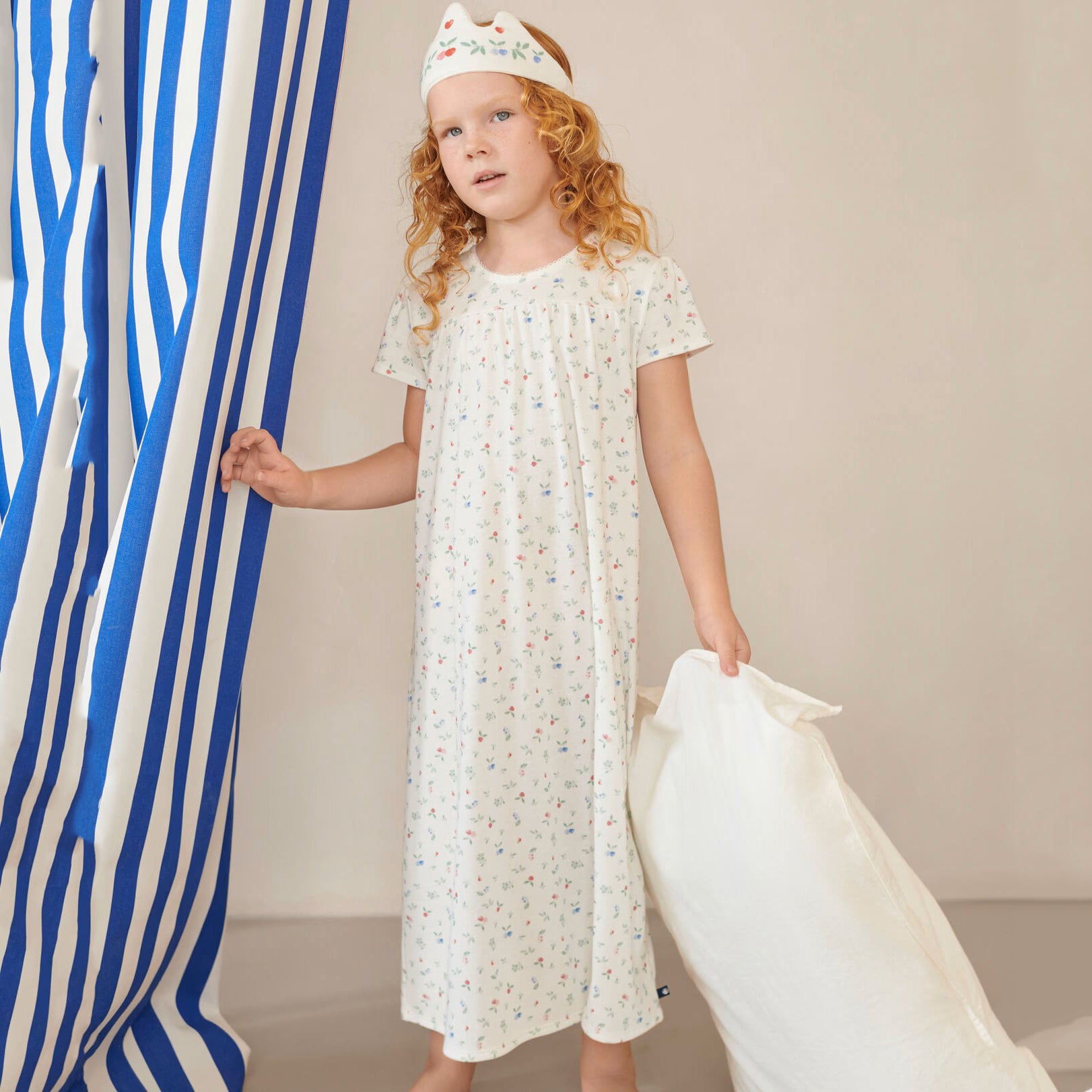 Girls Ivory Floral Cotton Nightwear Dress