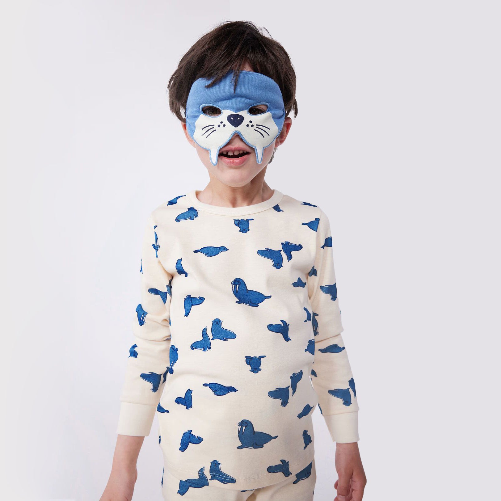 Boys Beige Printed Cotton Nightwear Set