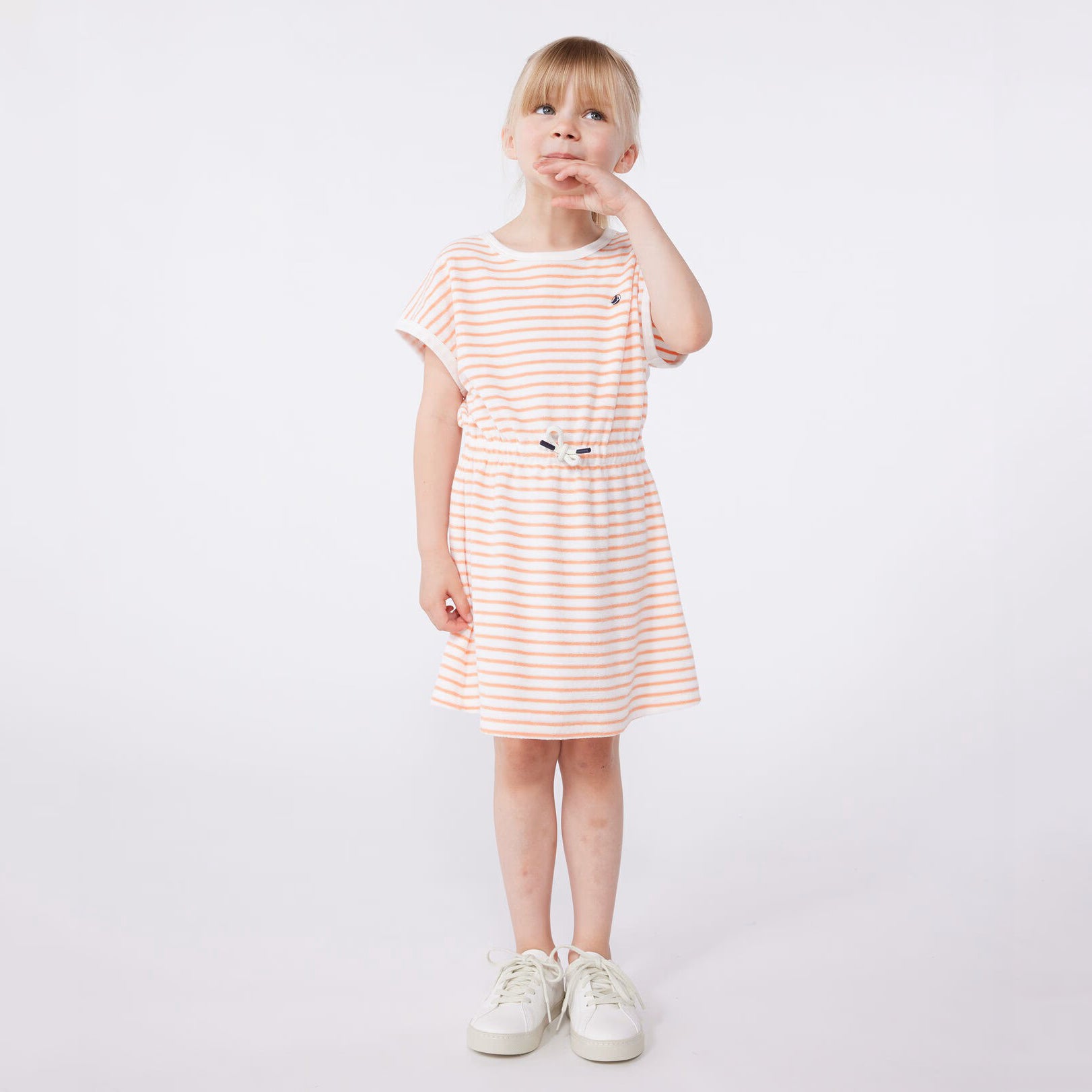 Girls Orange Strip Cotton Dress