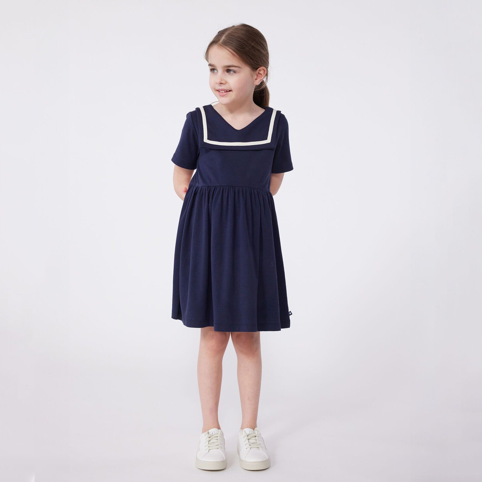 Girls Navy Cotton Dress