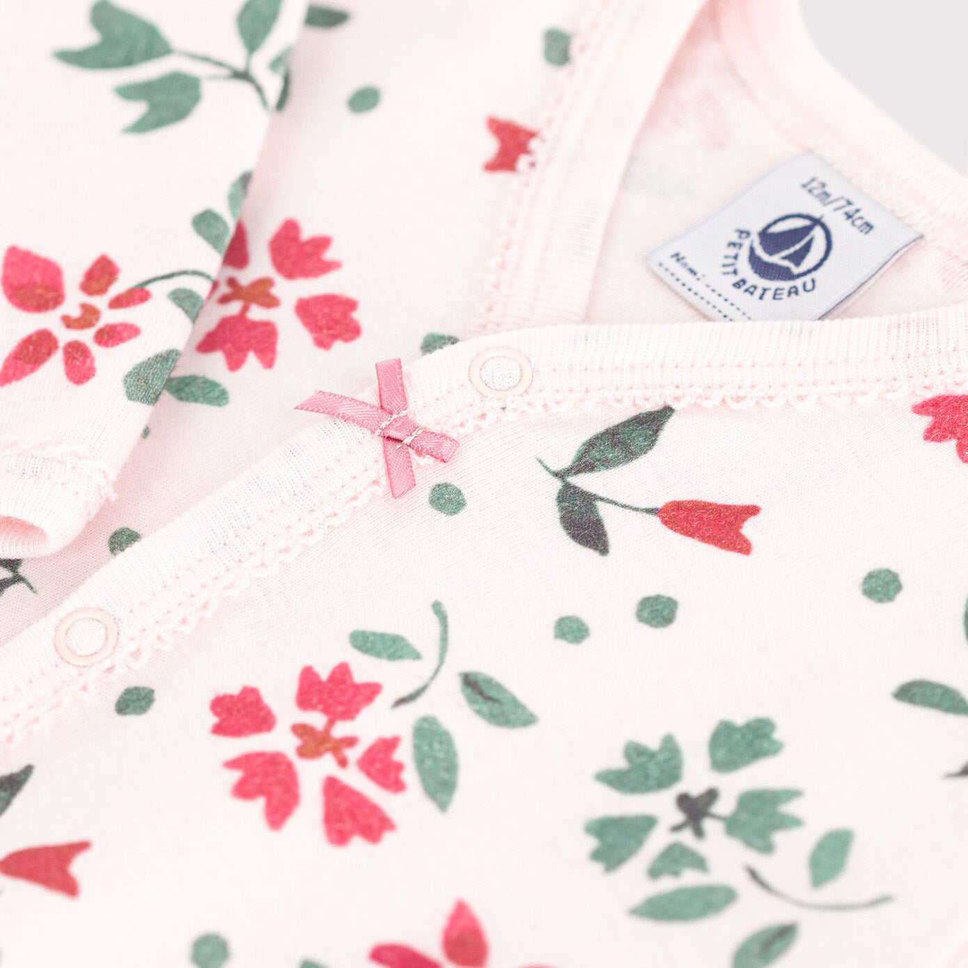Baby Girls Light Pink Floral Cotton Babysuit