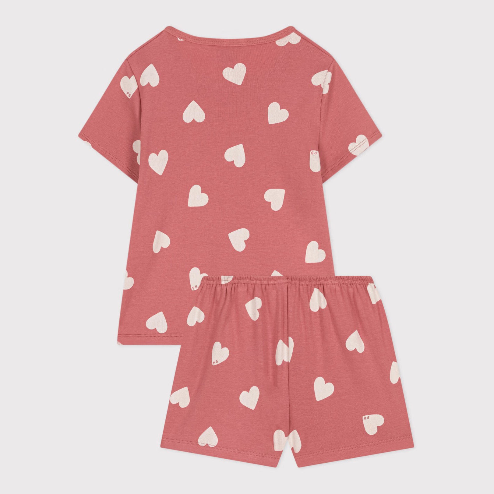 Girls Pink Printed Heart Cotton Nightwear Set