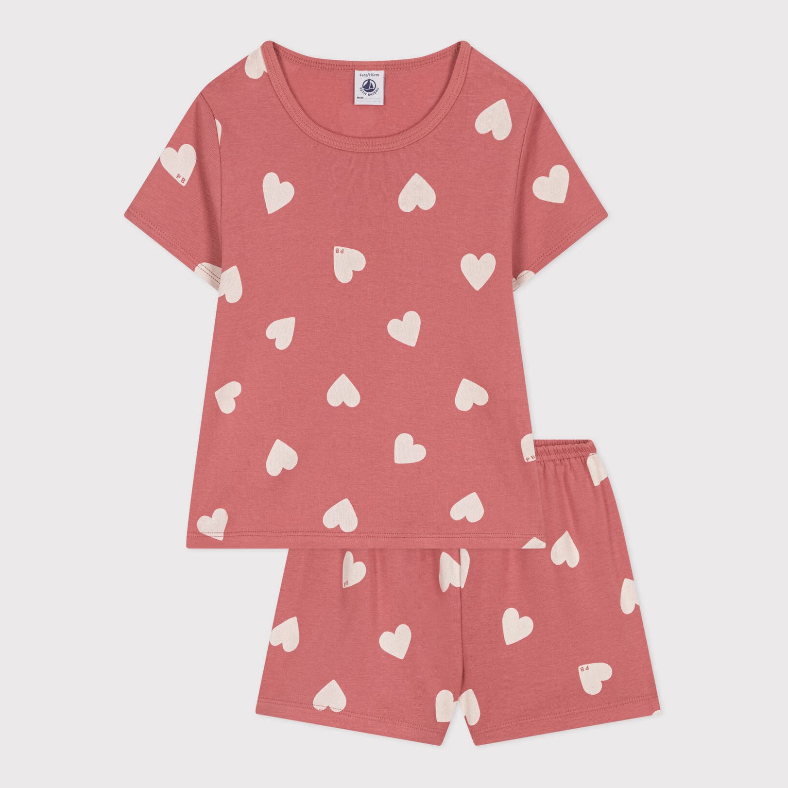 Girls Pink Printed Heart Cotton Nightwear Set