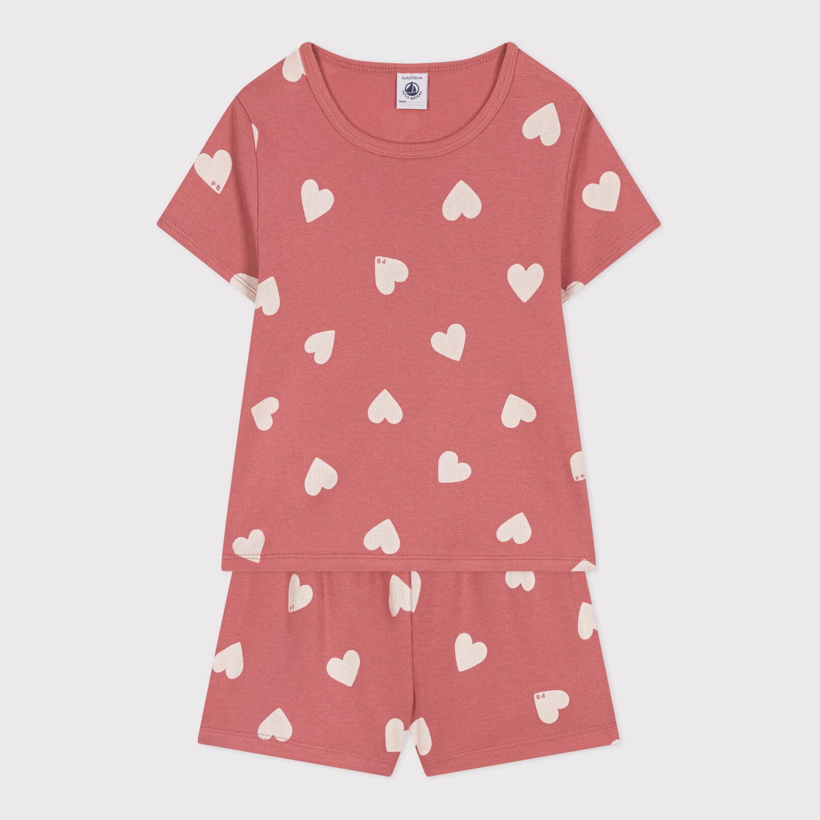 Girls Pink Printed Heart Cotton Nightwear Set