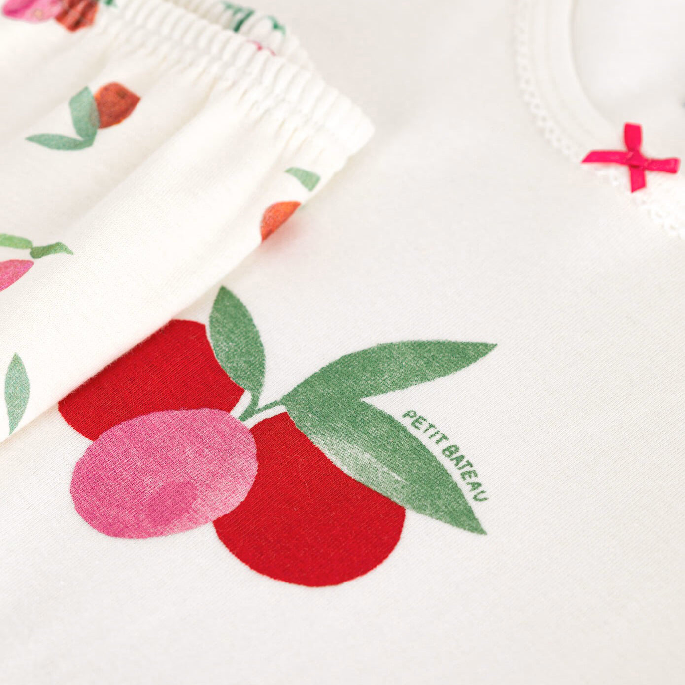 Girls Ivory Printed Cherry Cotton Nightwear Set