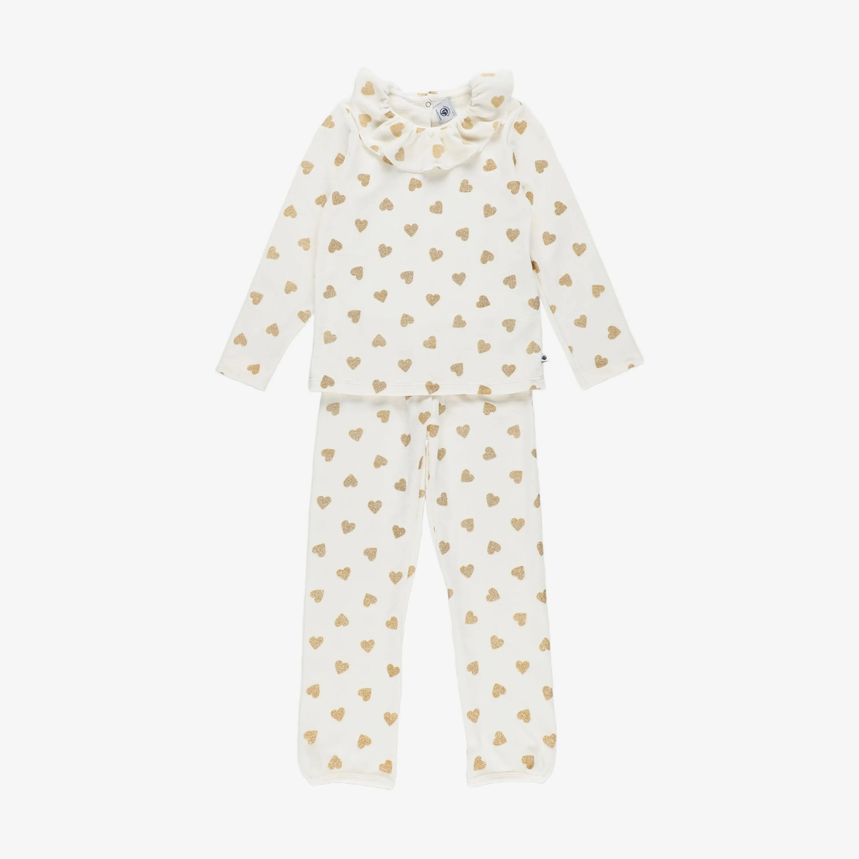 Girls White Heart Printed Cotton Nightwear Set