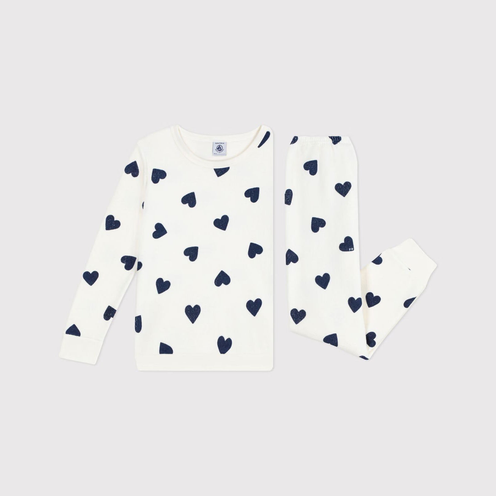 Girls White Heart Printed Cotton Nightwear Set