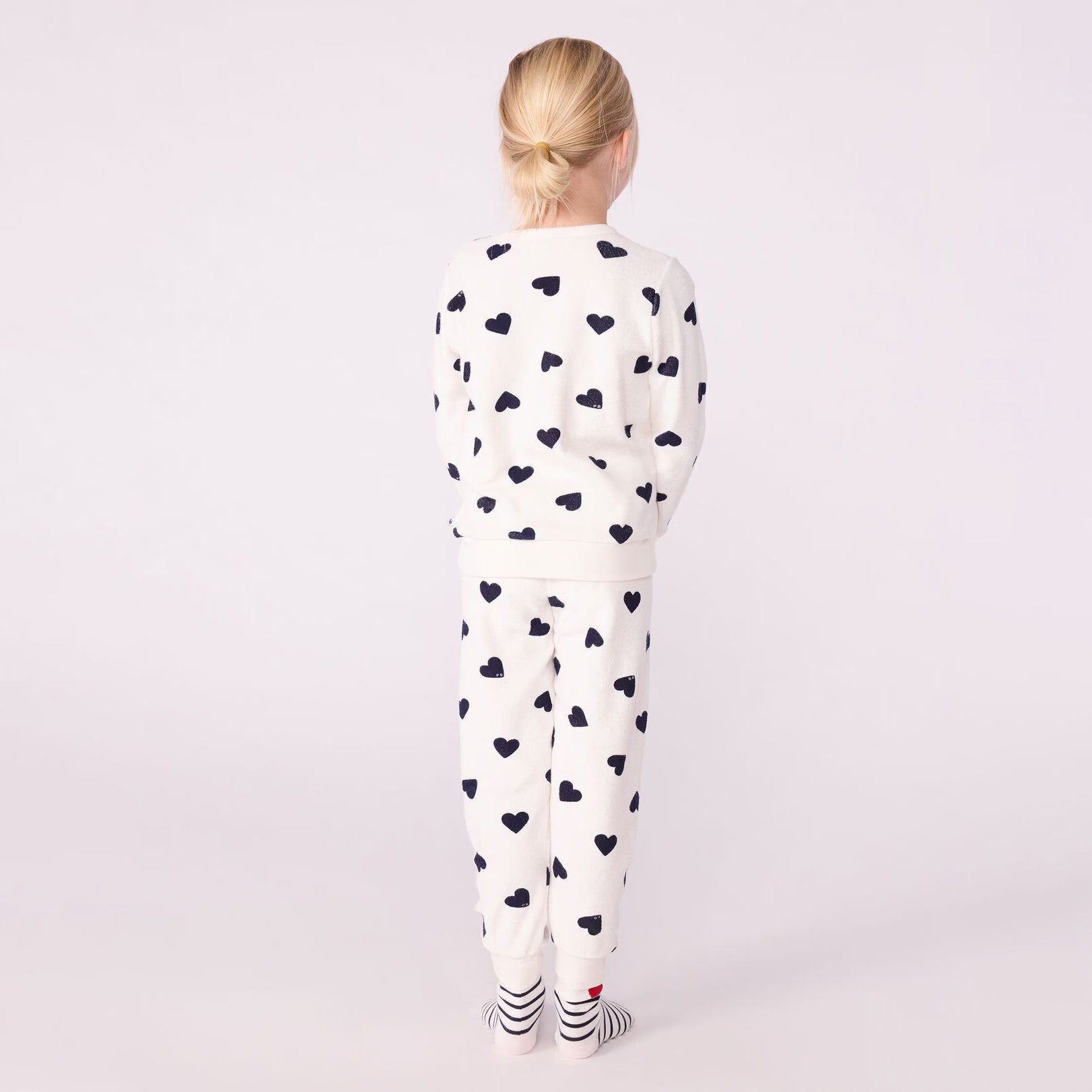 Girls White Heart Printed Cotton Nightwear Set