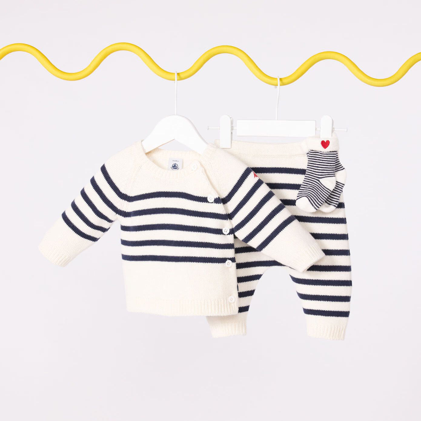 Baby Boys & Girls White Stripes Wool Set