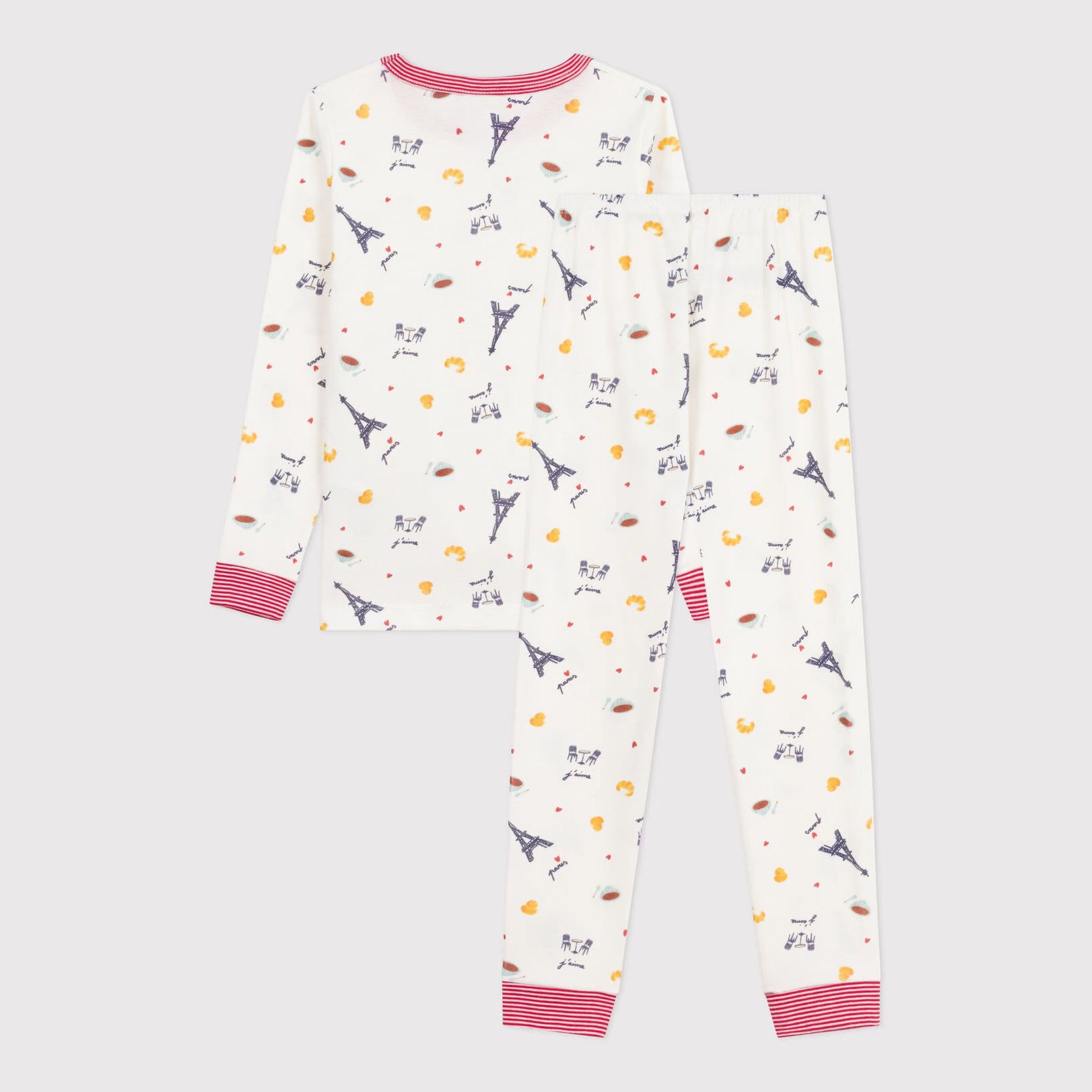 Boys  & Girls White Printed Cotton Nightwear Set With Fitted Legs