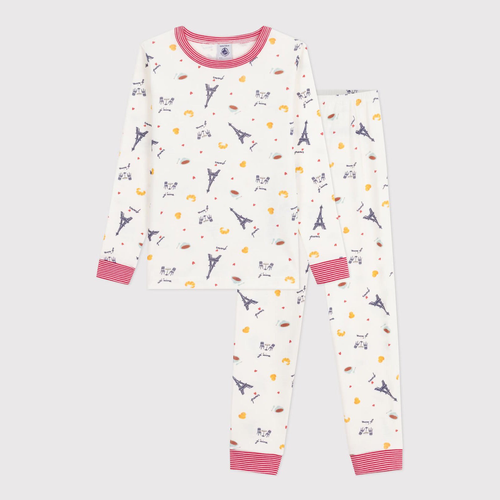 Boys  & Girls White Printed Cotton Nightwear Set With Fitted Legs