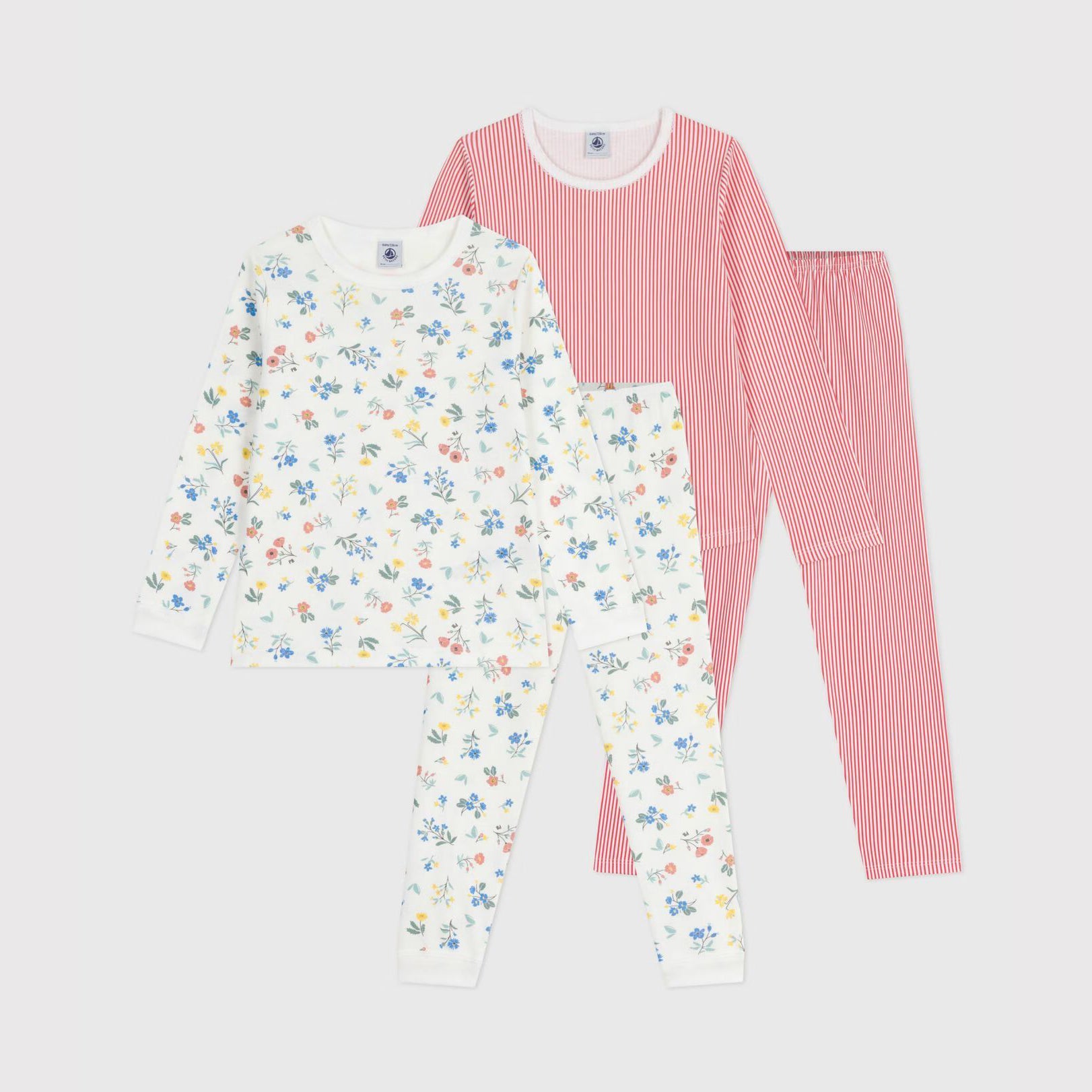 Girls White Floral Cotton Nightwear Set(2 Pack)