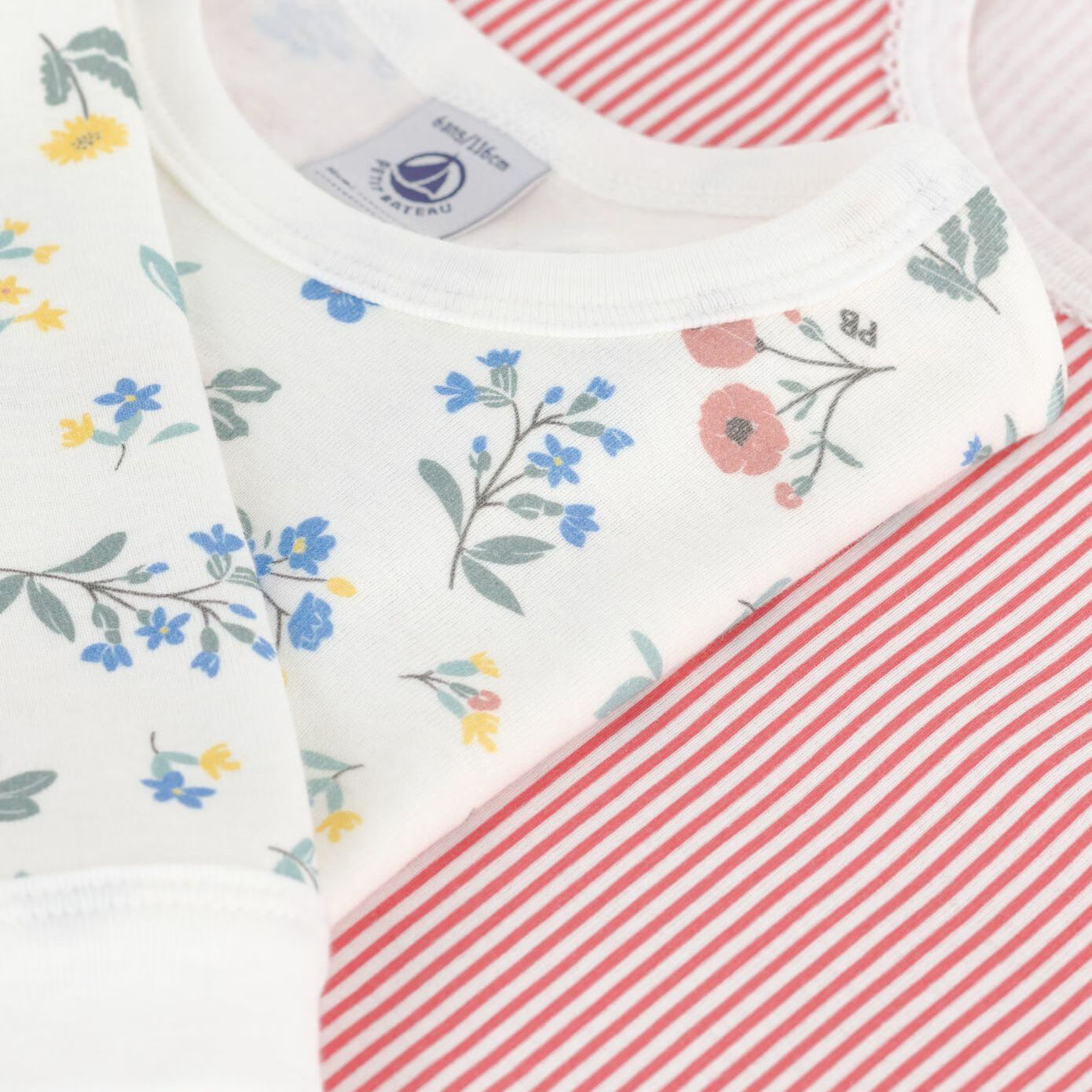 Girls White Floral Cotton Nightwear Set(2 Pack)