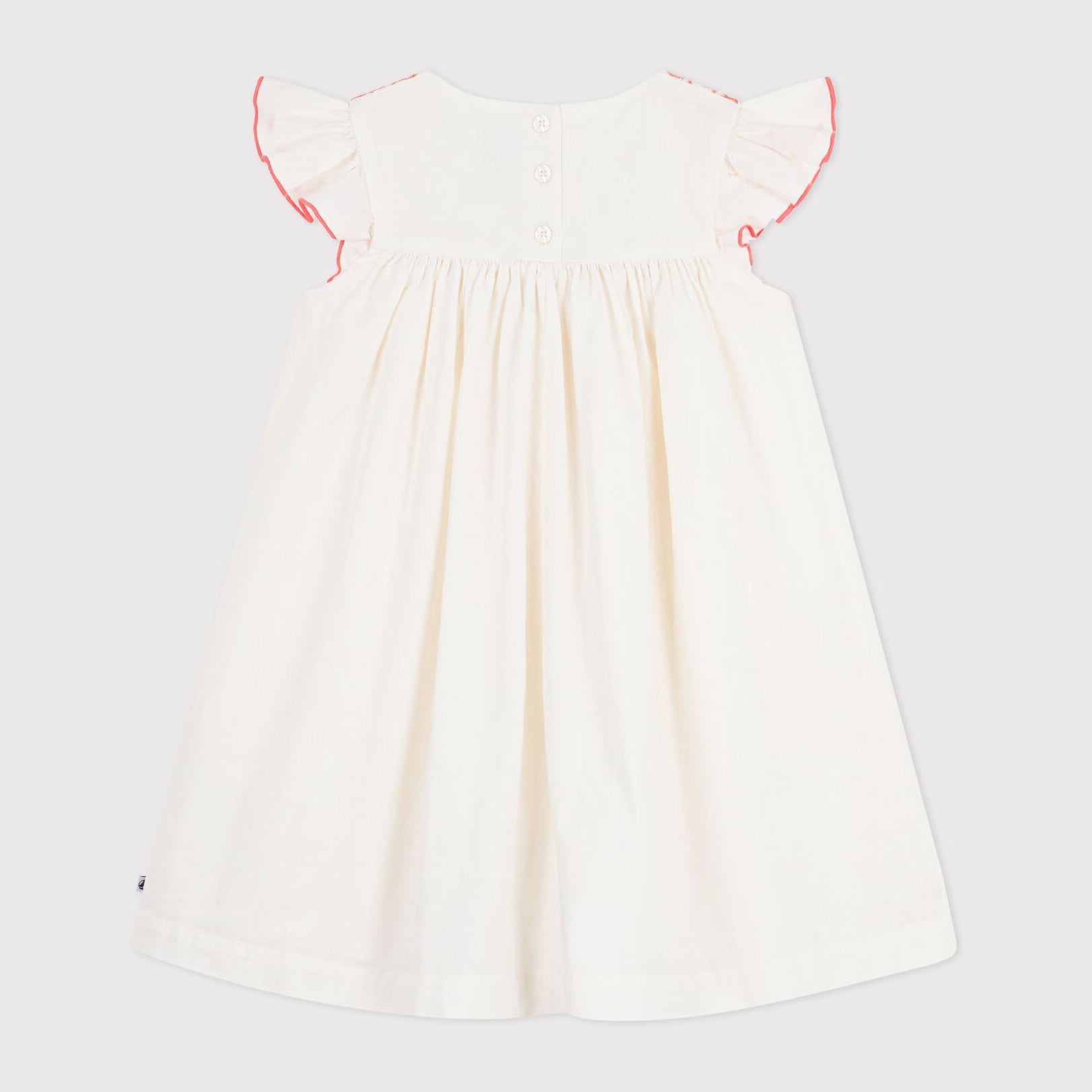 Girls White Ruffled Cotton & Linen Dress