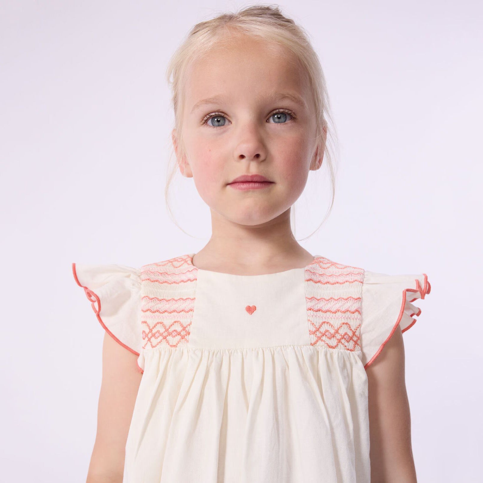 Girls White Ruffled Cotton & Linen Dress