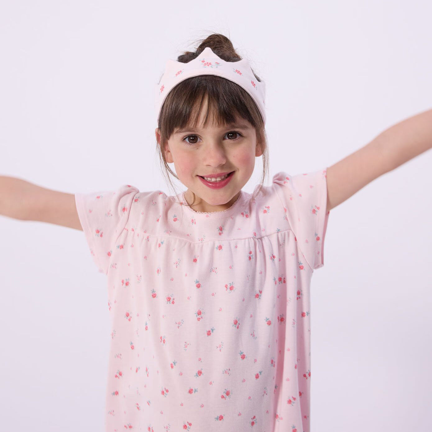 Girls Pink Floral Cotton Nightwear Dress