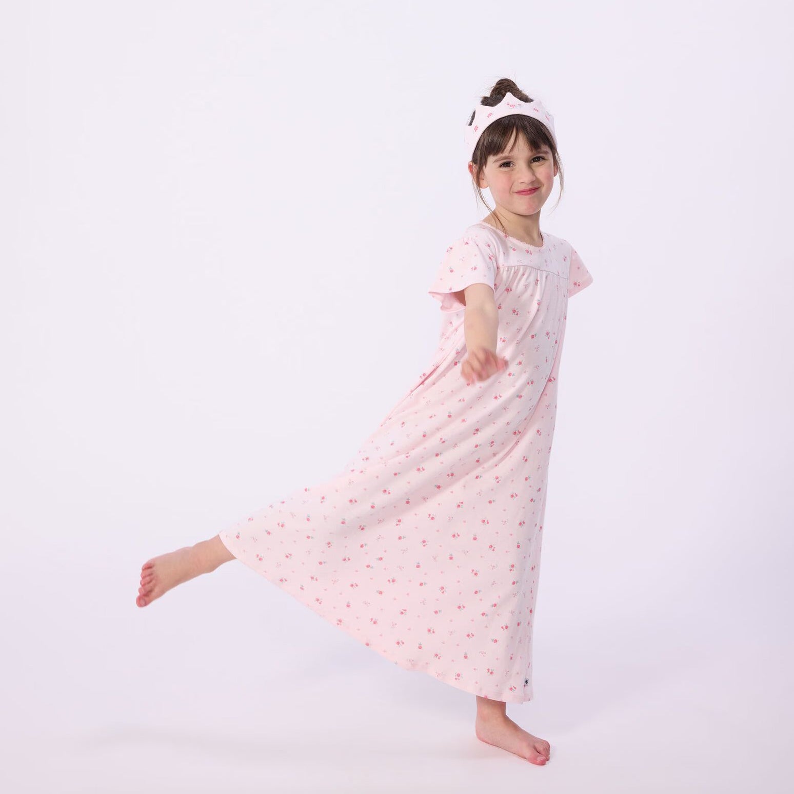 Girls Pink Floral Cotton Nightwear Dress