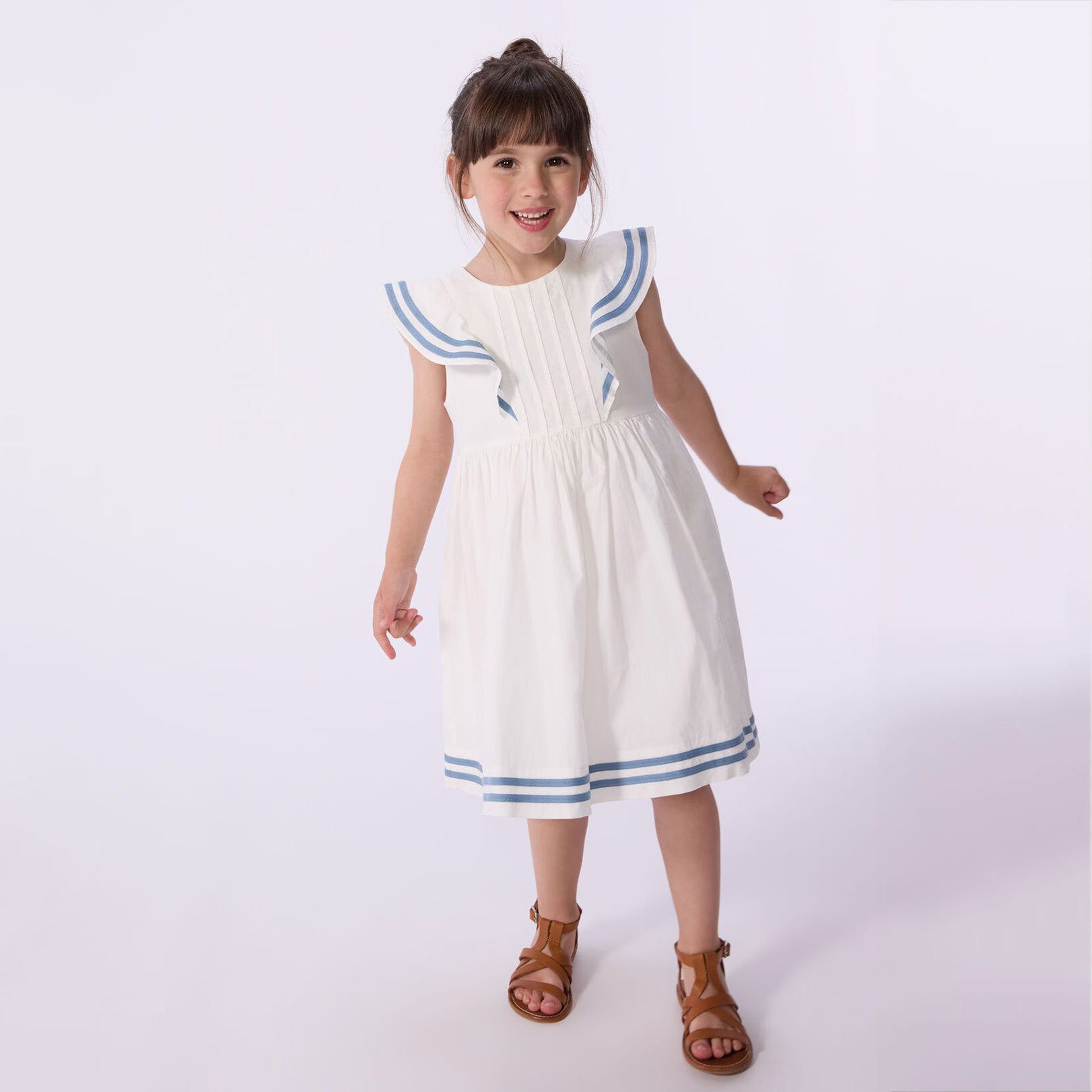 Girls White Ruffled Cotton Dress