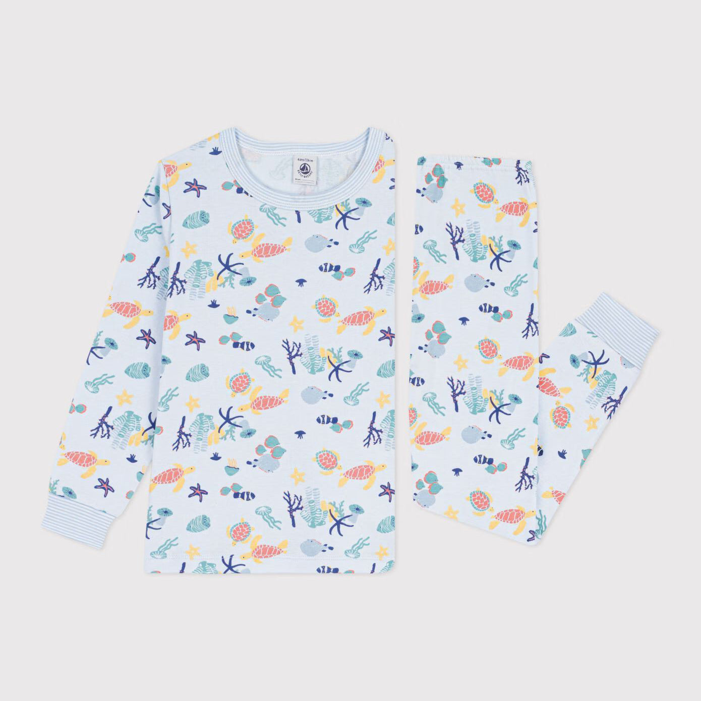 Girls Light Blue Printed Cotton Nightwear Set