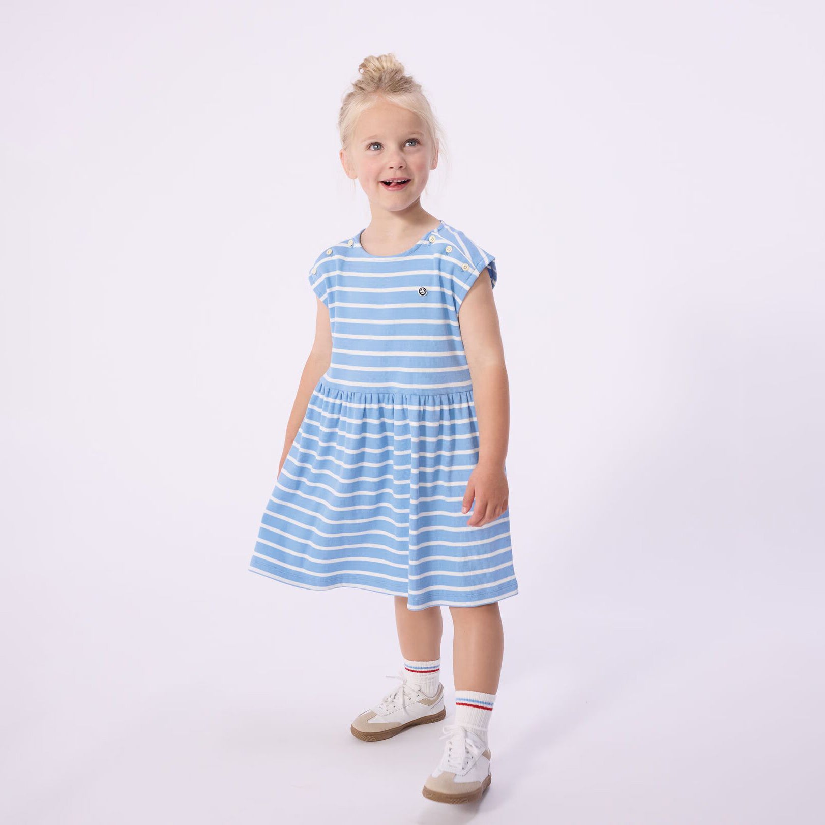 Girls Blue Stripes Cotton Dress
