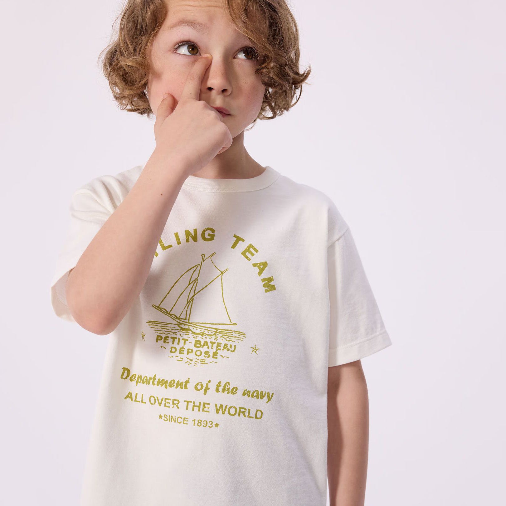 Boys White Sailboat Logo Cotton T-Shirt