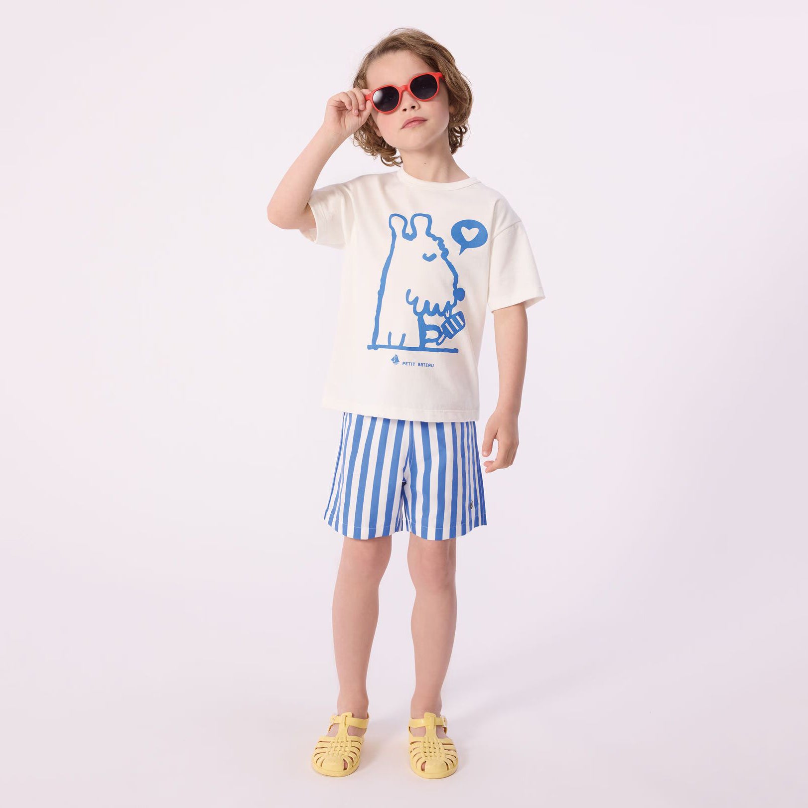 Boys White Printed Cotton T-Shirt