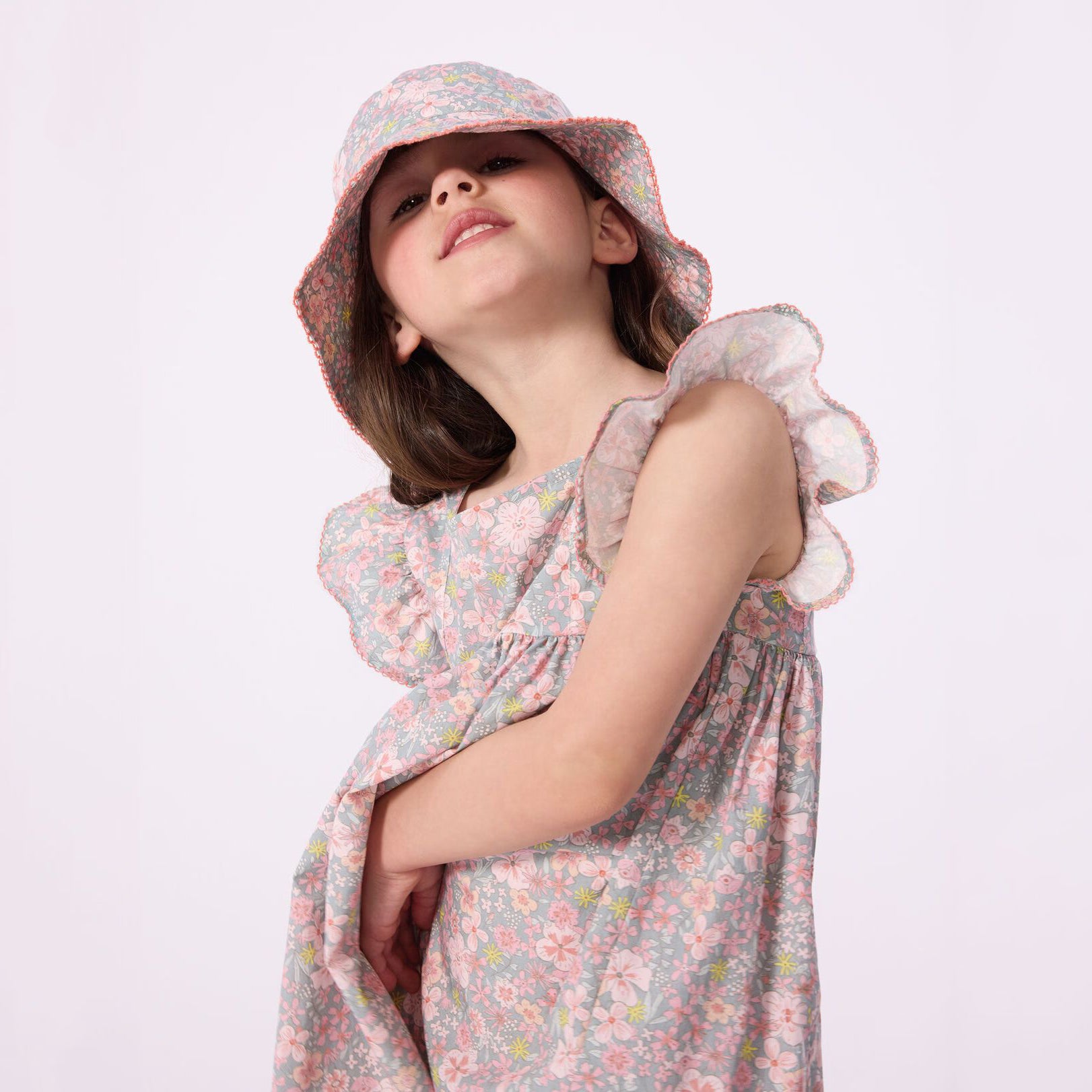 Girls Multicolor Floral Cotton Bucket Hat