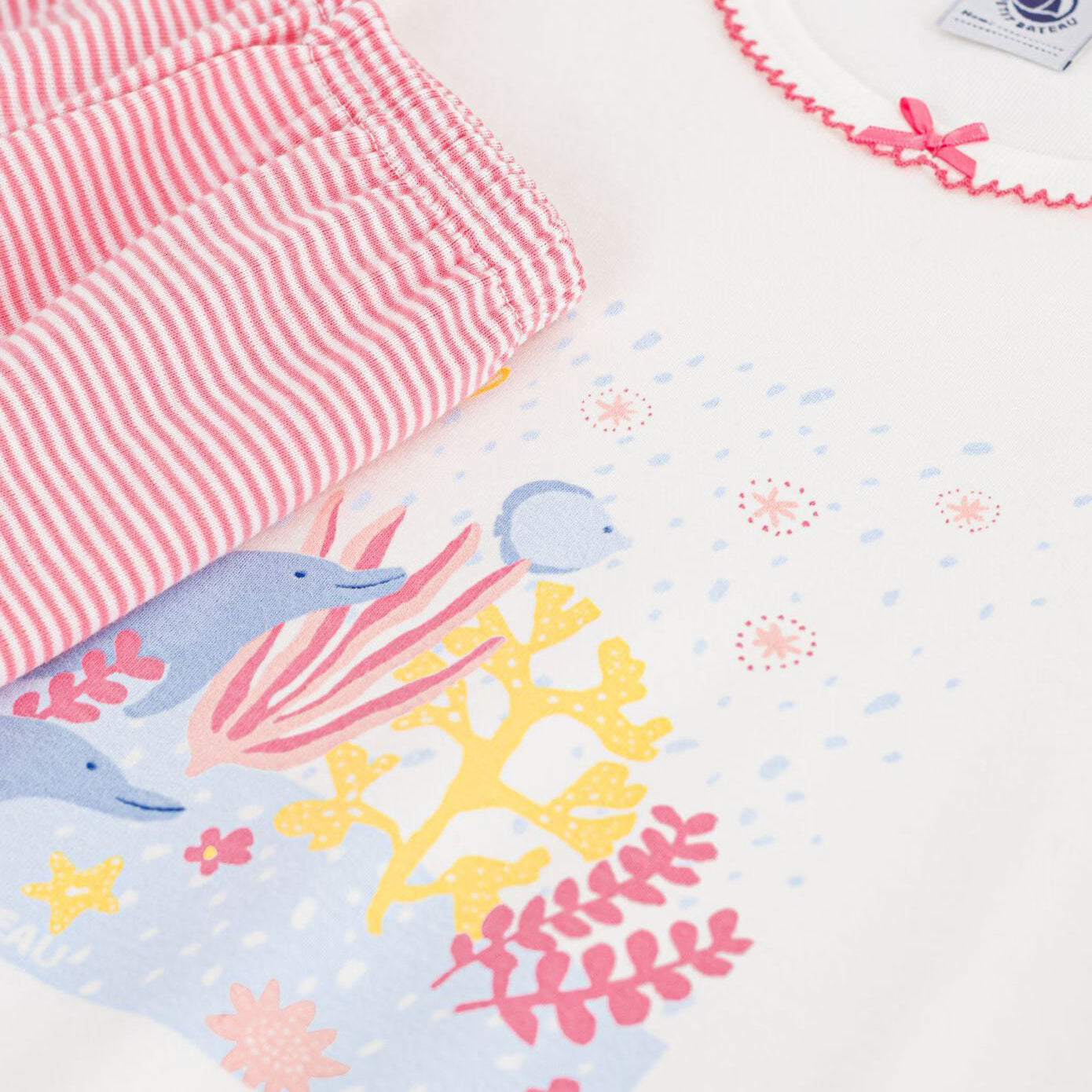 Girls White & Pink Printed Cotton Nightwear Set