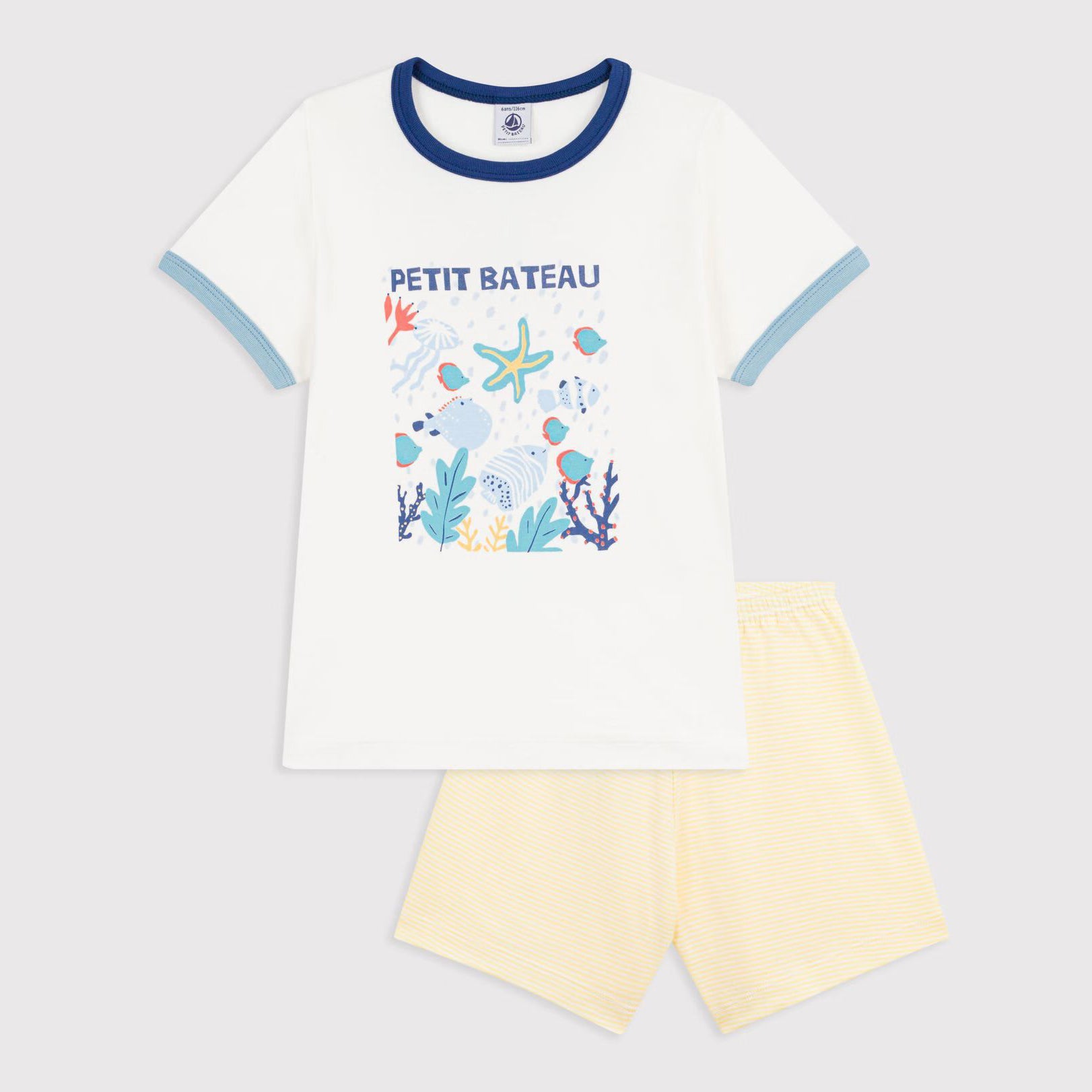 Boys White & Yellow Printed Cotton Nightwear Set