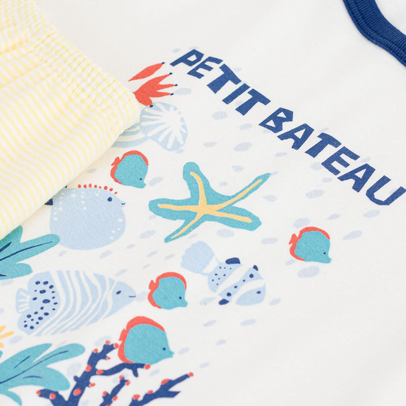 Boys White & Yellow Printed Cotton Nightwear Set