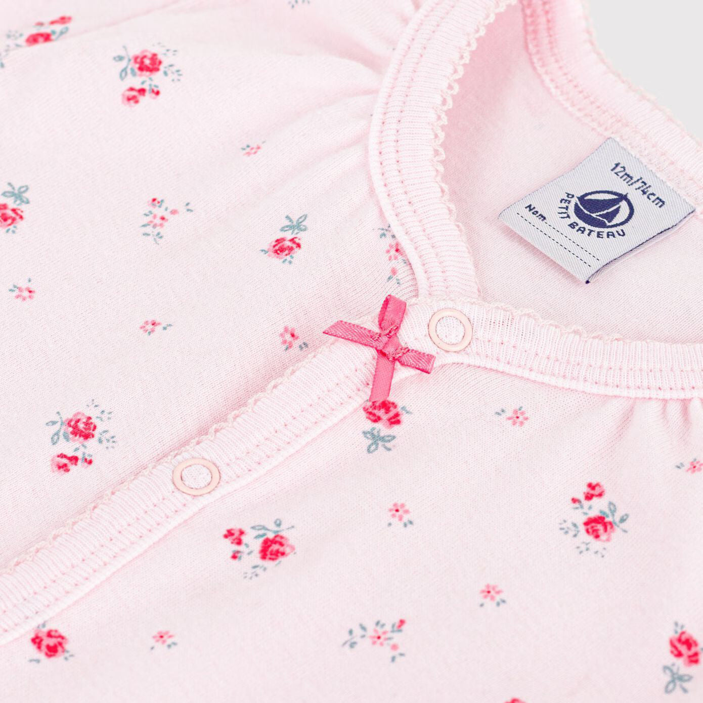 Baby Girls Light Pink Floral Cotton Babysuit