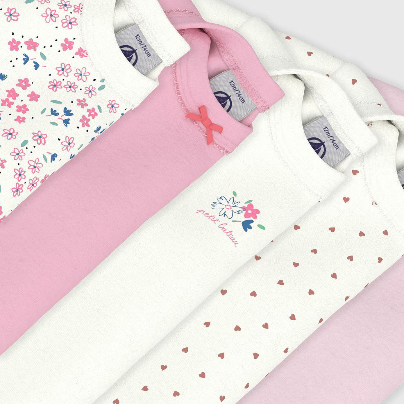 Baby Girls Pink Cotton Babysuit Set(5 Pack)