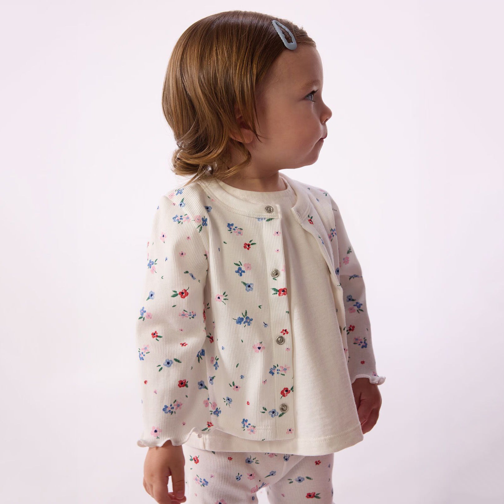 Baby Girls White Floral Cotton Cardigan