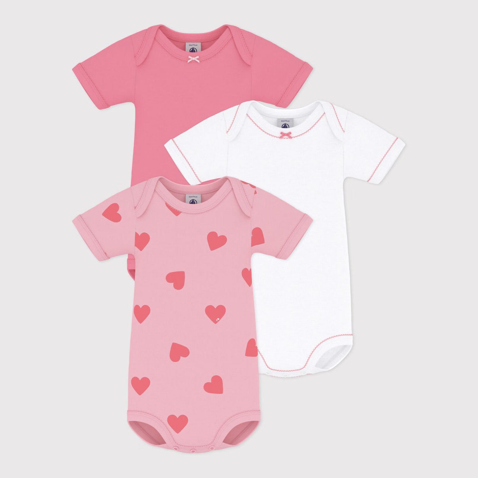 Baby Girls Pink Cotton Babysuit Set(3 Pack)