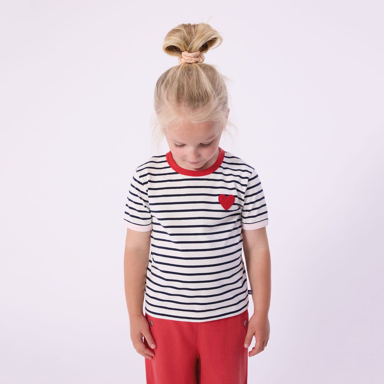 Girls Blue Stripes Cotton T-Shirt