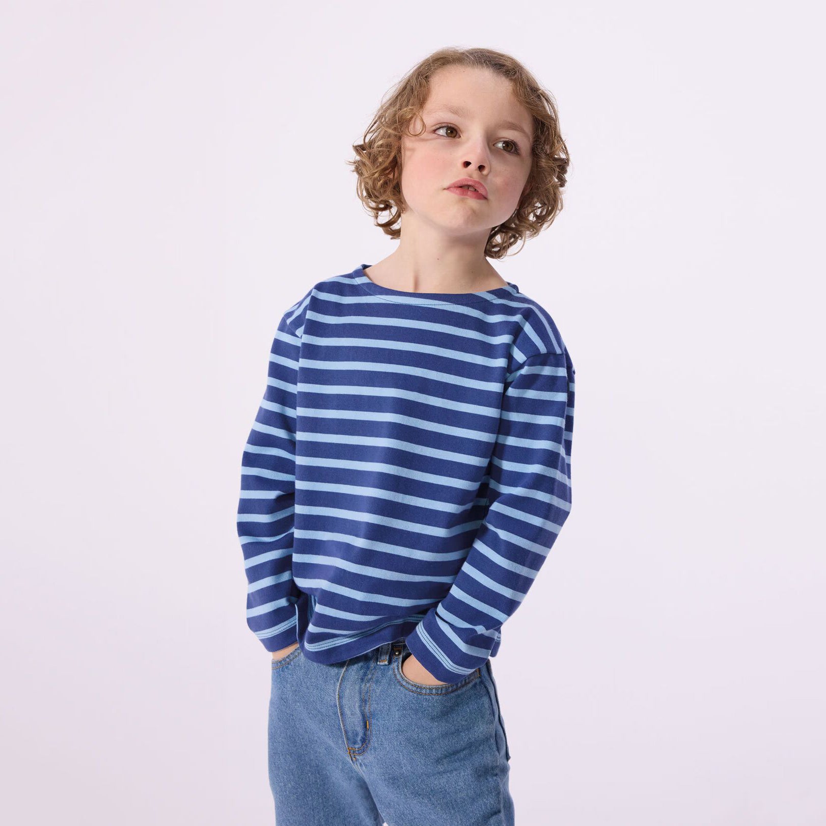 Boys Blue Stripes Cotton T-Shirt