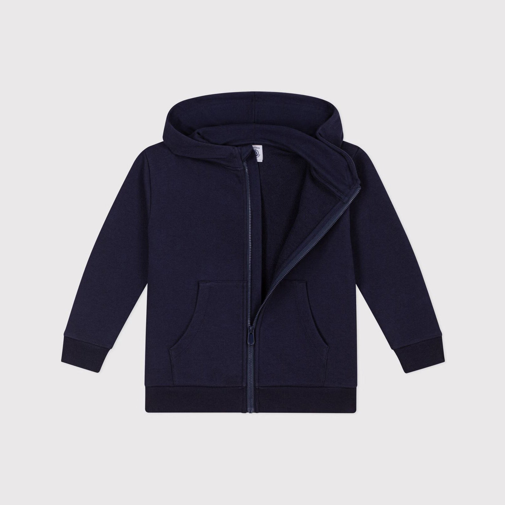 Boys Navy Hooded Cotton Zip-Up Top