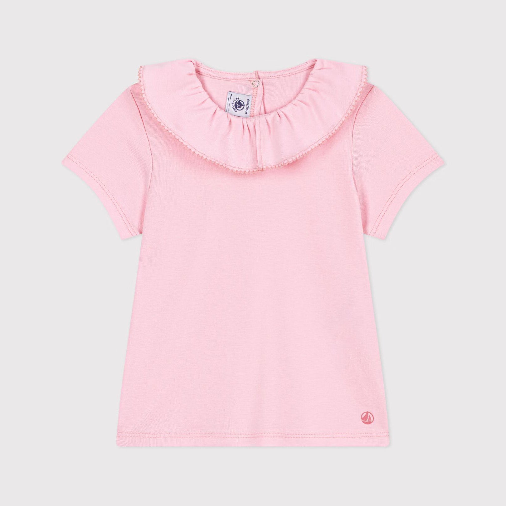 Girls Pink Ruffled Cotton T-Shirt