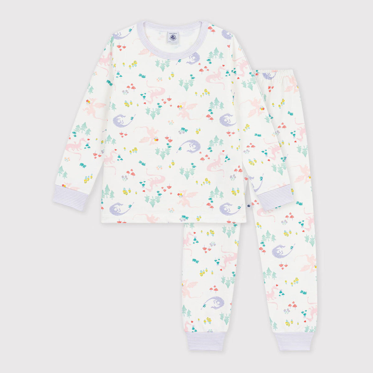 Ensemble de nuit en coton blanc imprimé pour filles