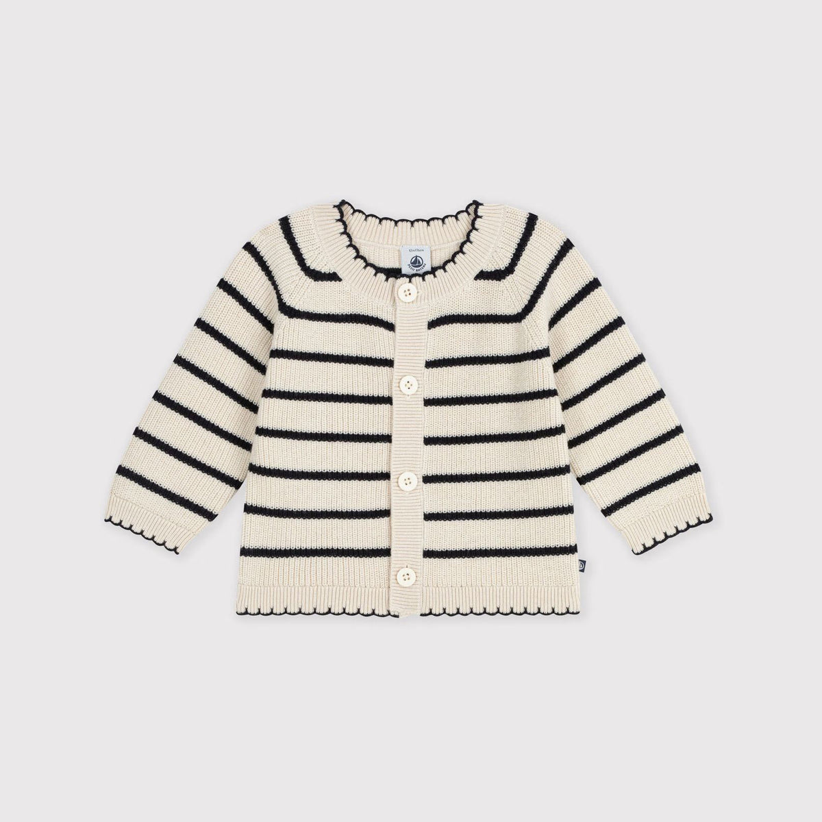 Cardigan en Laine Rayé Beige pour Bébé Fille