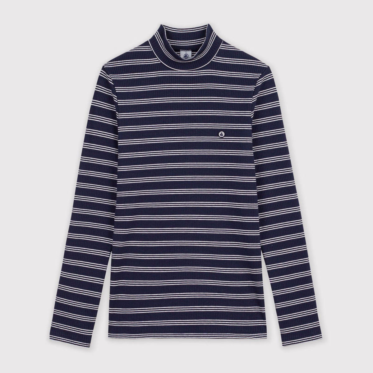 Women Navy Stripes Cotton Turtleneck