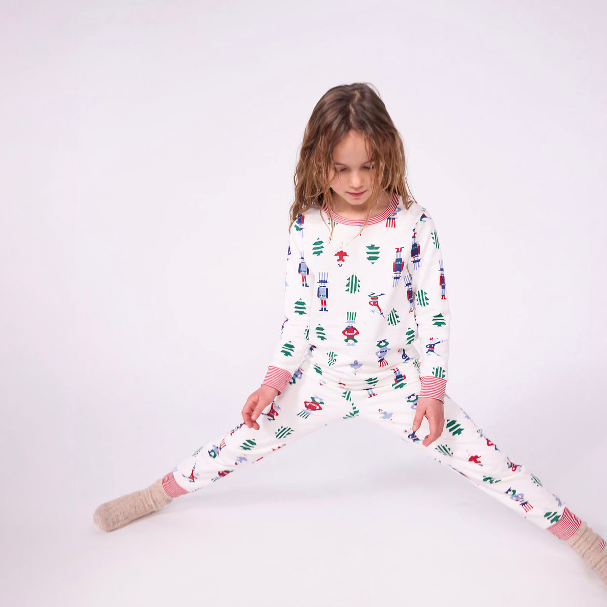 Girls White Printed Cotton Nightwear Set