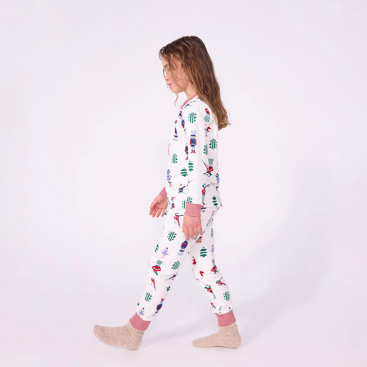 Girls White Printed Cotton Nightwear Set