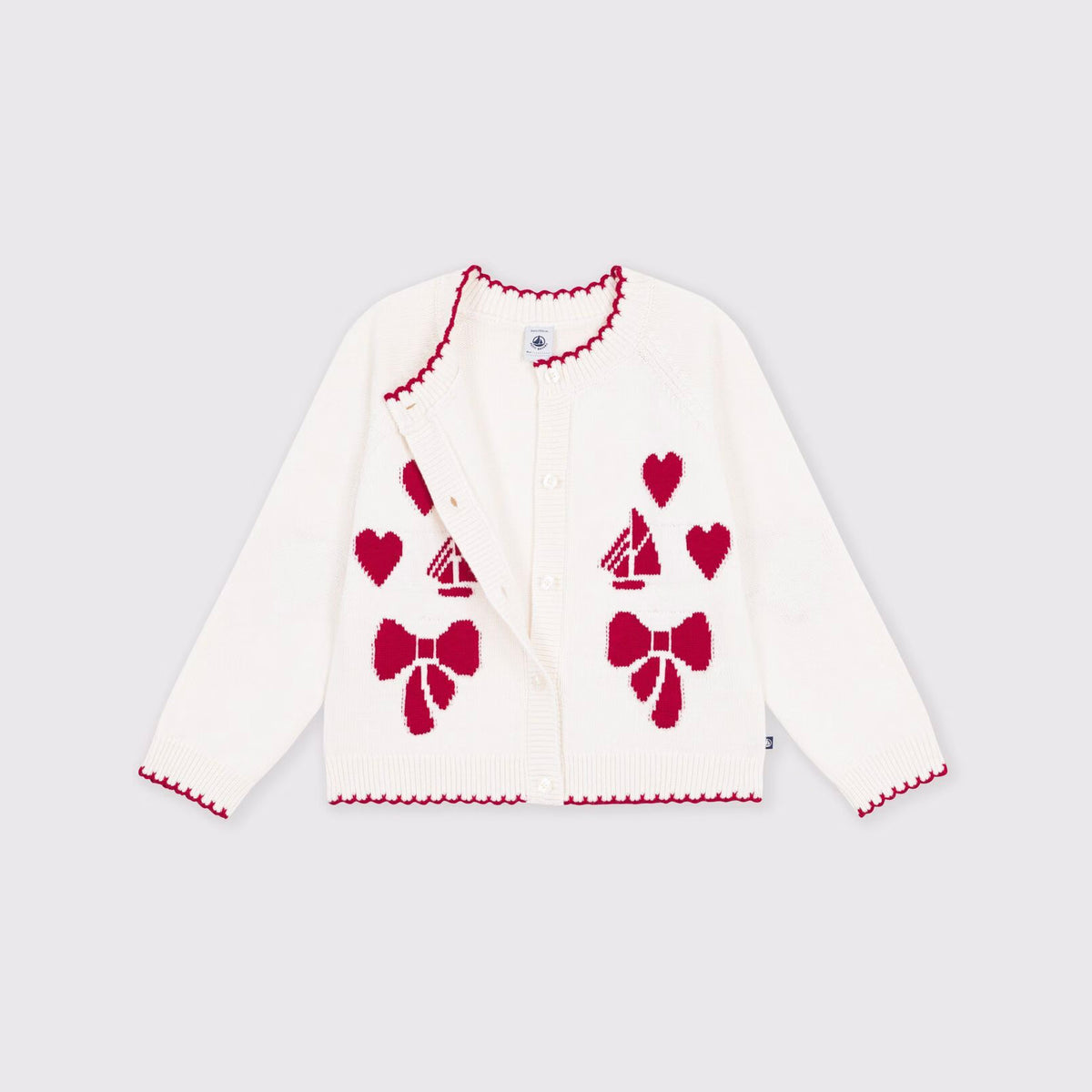 Girls White Jacquard Wool Cardigan