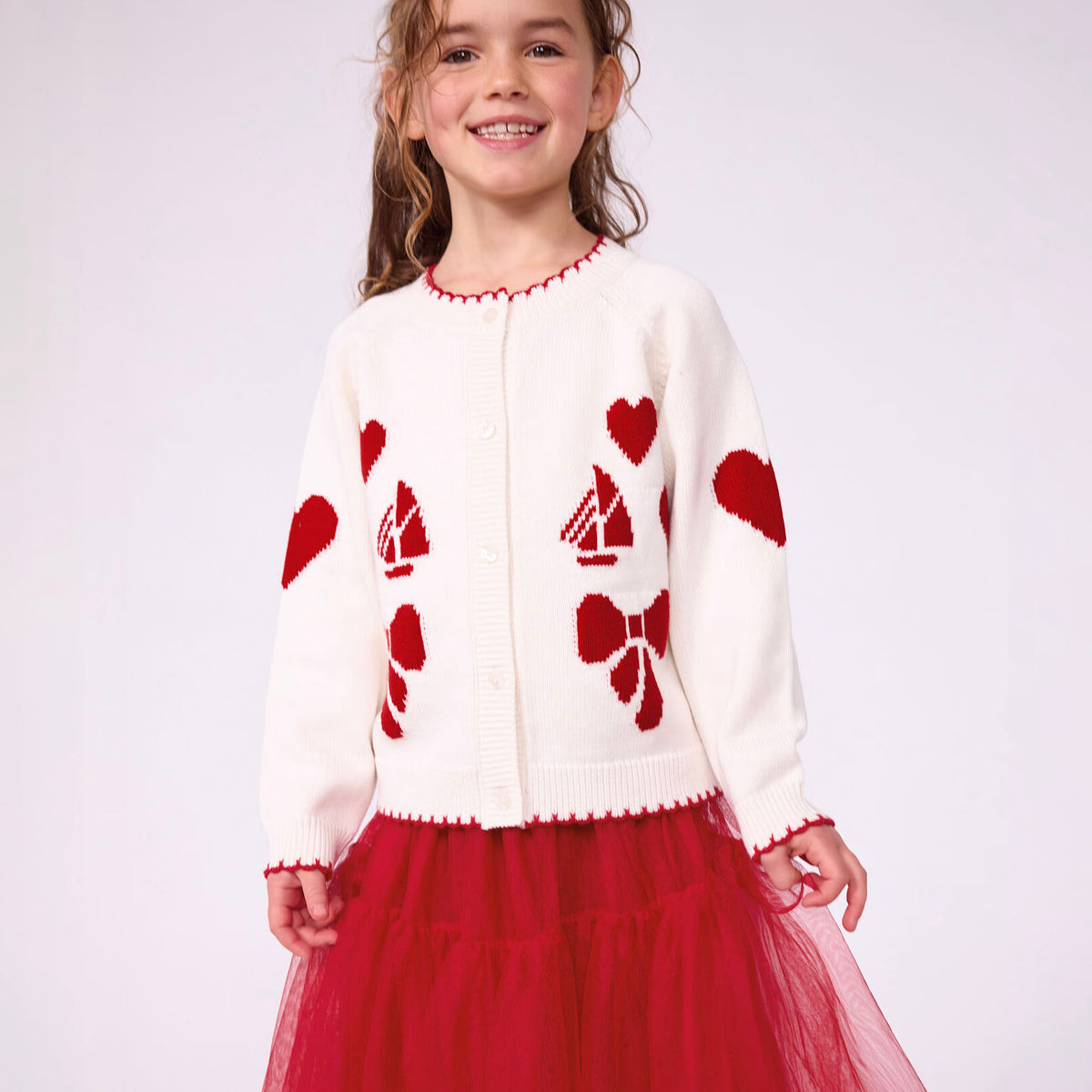Girls White Jacquard Wool Cardigan